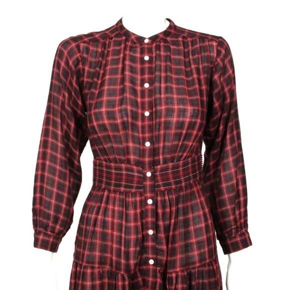 New DOEN Annika Plaid Red Black Button Front Maxi Dress Sz XS NWT /870 - Picture 7 of 8